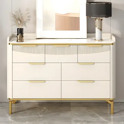 Glam White Wooden Dresser with Gold Handles for Bedroom Image - 6