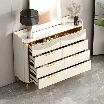 Glam White Wooden Dresser with Gold Handles for Bedroom Image - 8