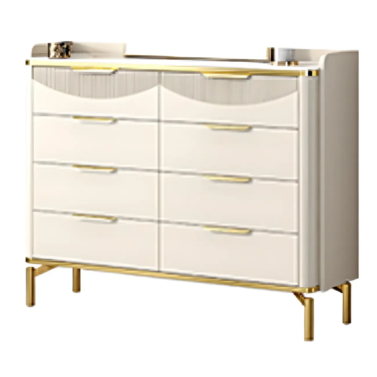 Glam White Wooden Dresser with Gold Handles for Bedroom Image - 9