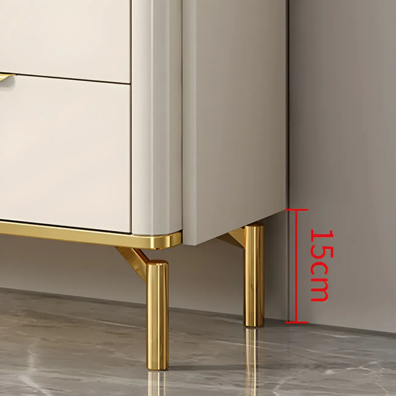 Glam White Wooden Dresser with Gold Handles for Bedroom Image - 10