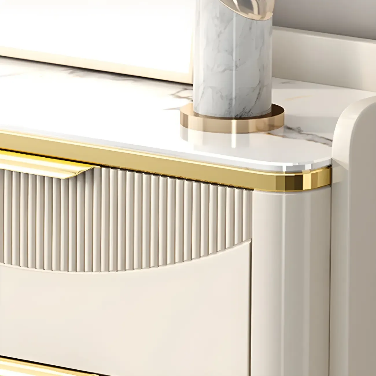 Glam White Wooden Dresser with Gold Handles for Bedroom Image - 13