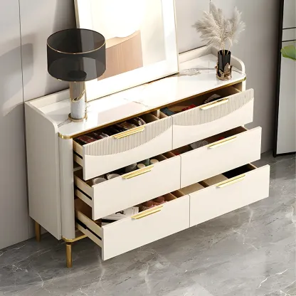 Glam White Wooden Dresser with Gold Handles for Bedroom Image - 14
