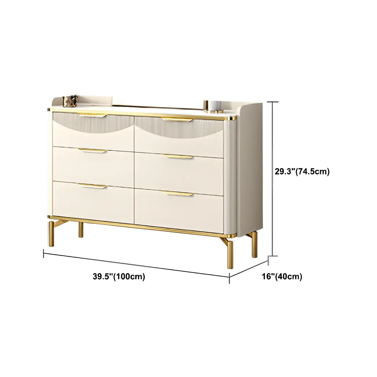 Glam White Wooden Dresser with Gold Handles for Bedroom Image - 17