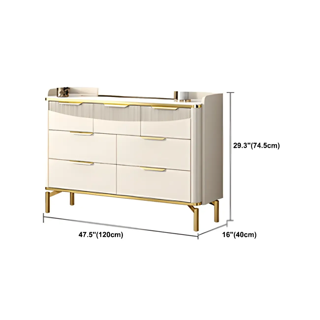 Glam White Wooden Dresser with Gold Handles for Bedroom Image - 18