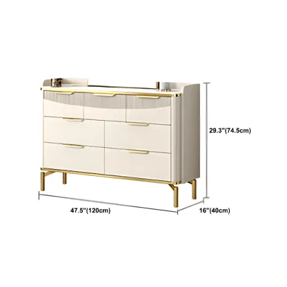 Glam White Wooden Dresser with Gold Handles for Bedroom Image - 18