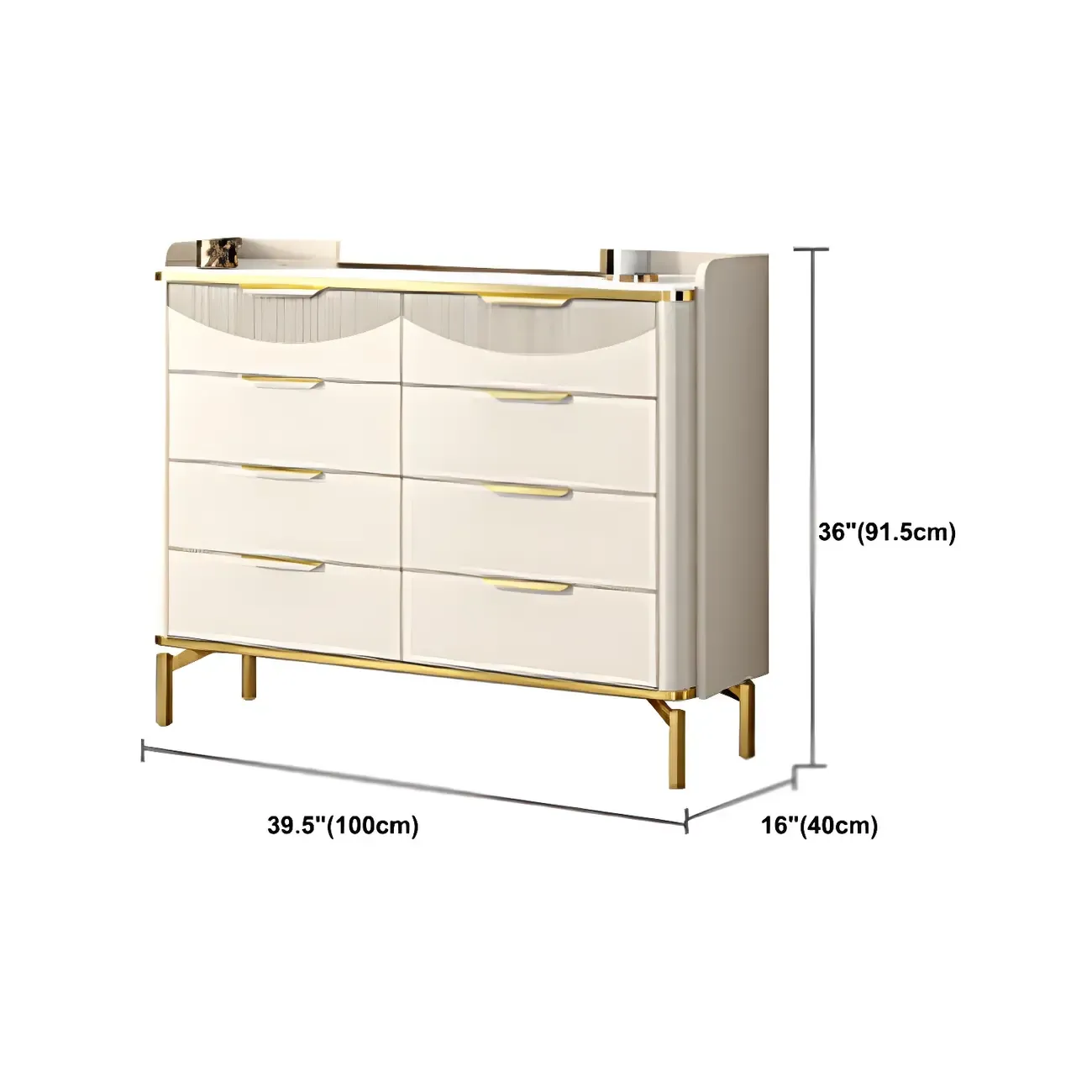 Glam White Wooden Dresser with Gold Handles for Bedroom Image - 19