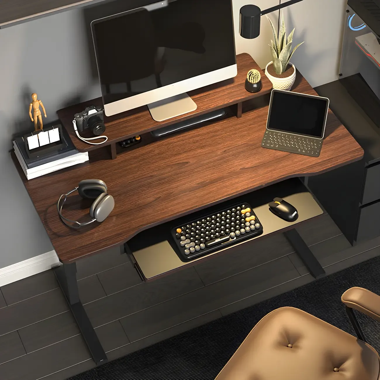 Contemporary Wooden Adjustable Standing Desk for Home Office Image - 2