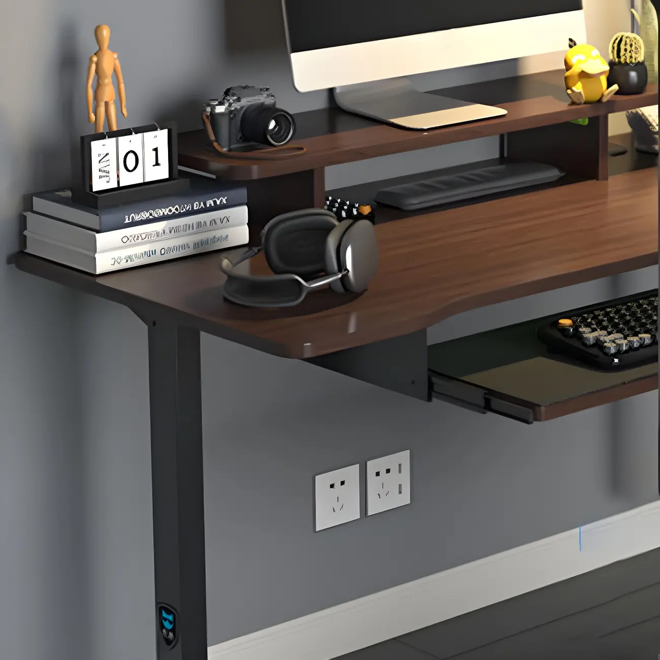Contemporary Wooden Adjustable Standing Desk for Home Office Image - 12 | homeyfad