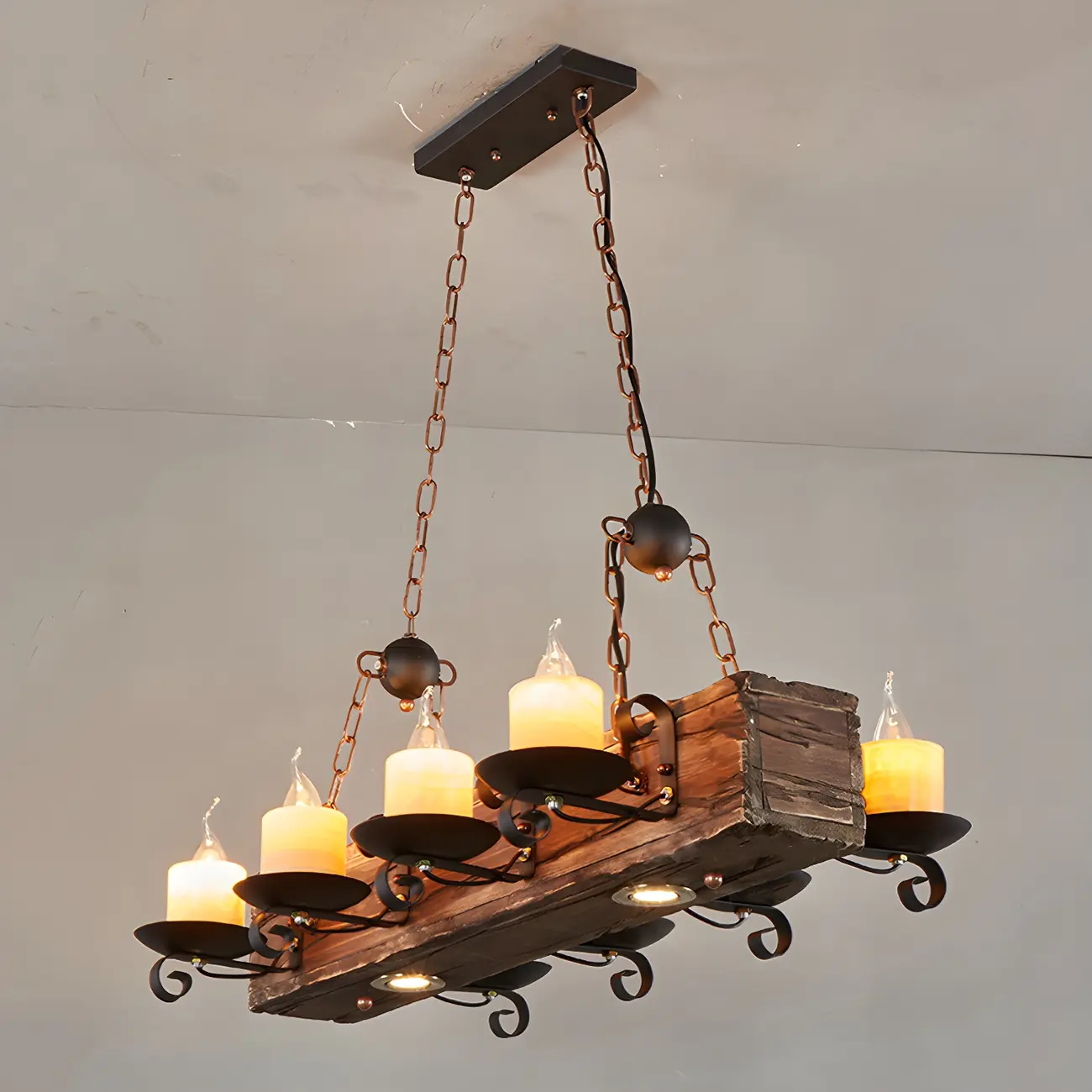Industrial Brown Wood 8-Light Kitchen Pendant Light Image - 3 | homeyfad