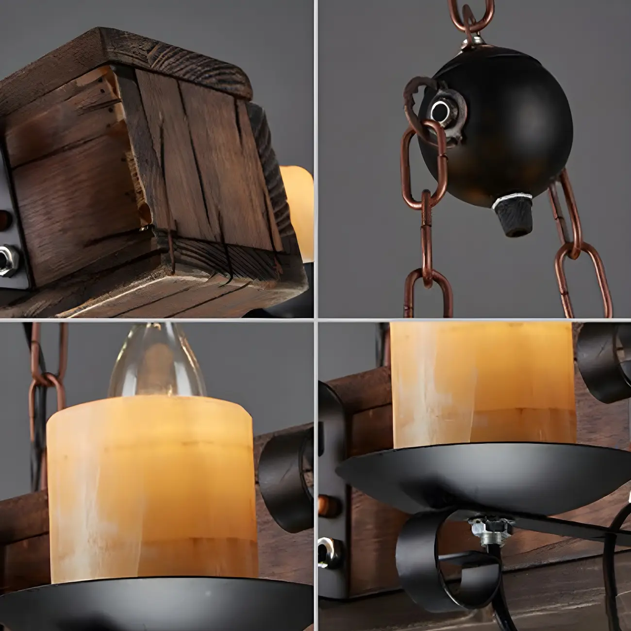 Industrial Brown Wood 8-Light Kitchen Pendant Light Image - 4 | homeyfad