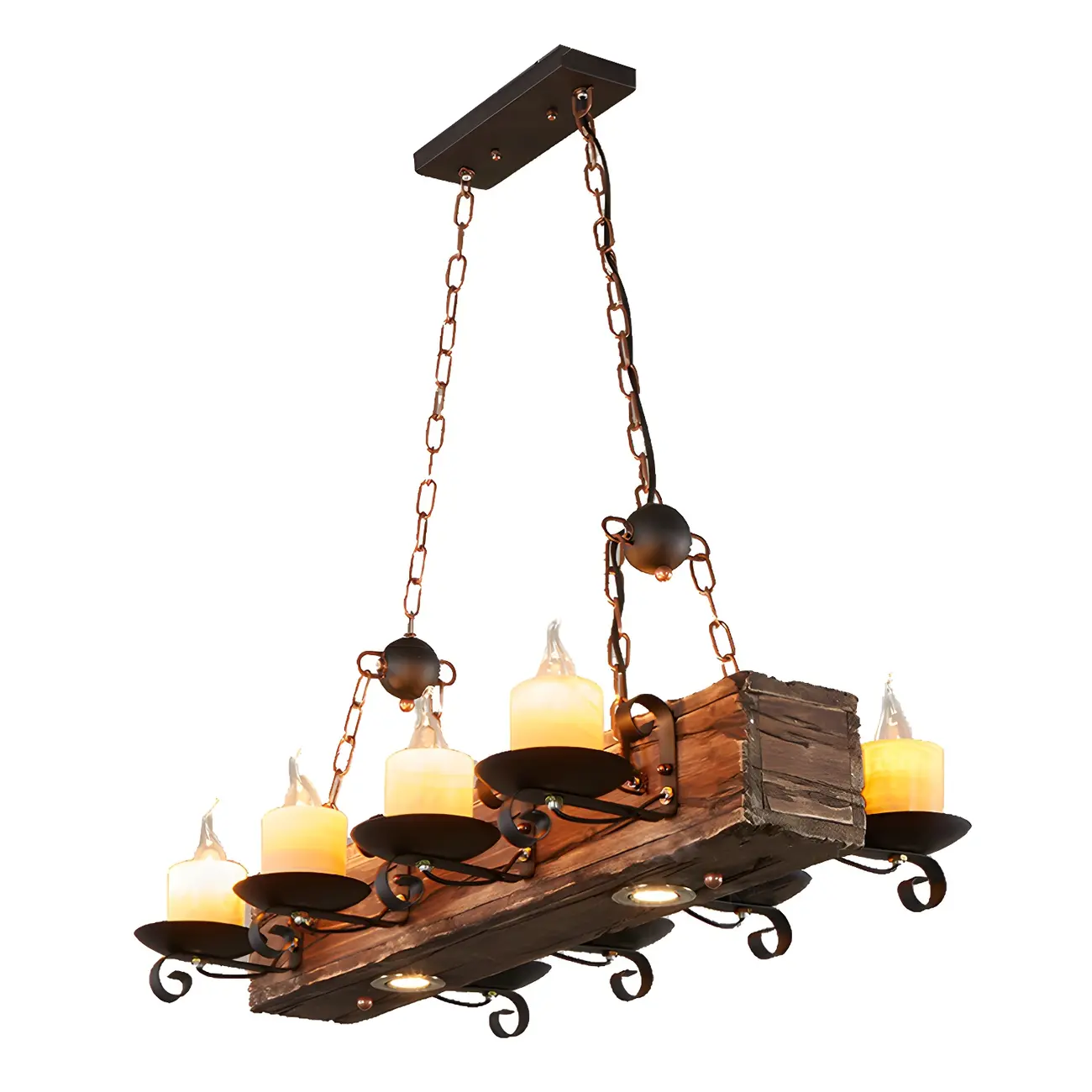 Industrial Brown Wood 8-Light Kitchen Pendant Light Image - 5 | homeyfad