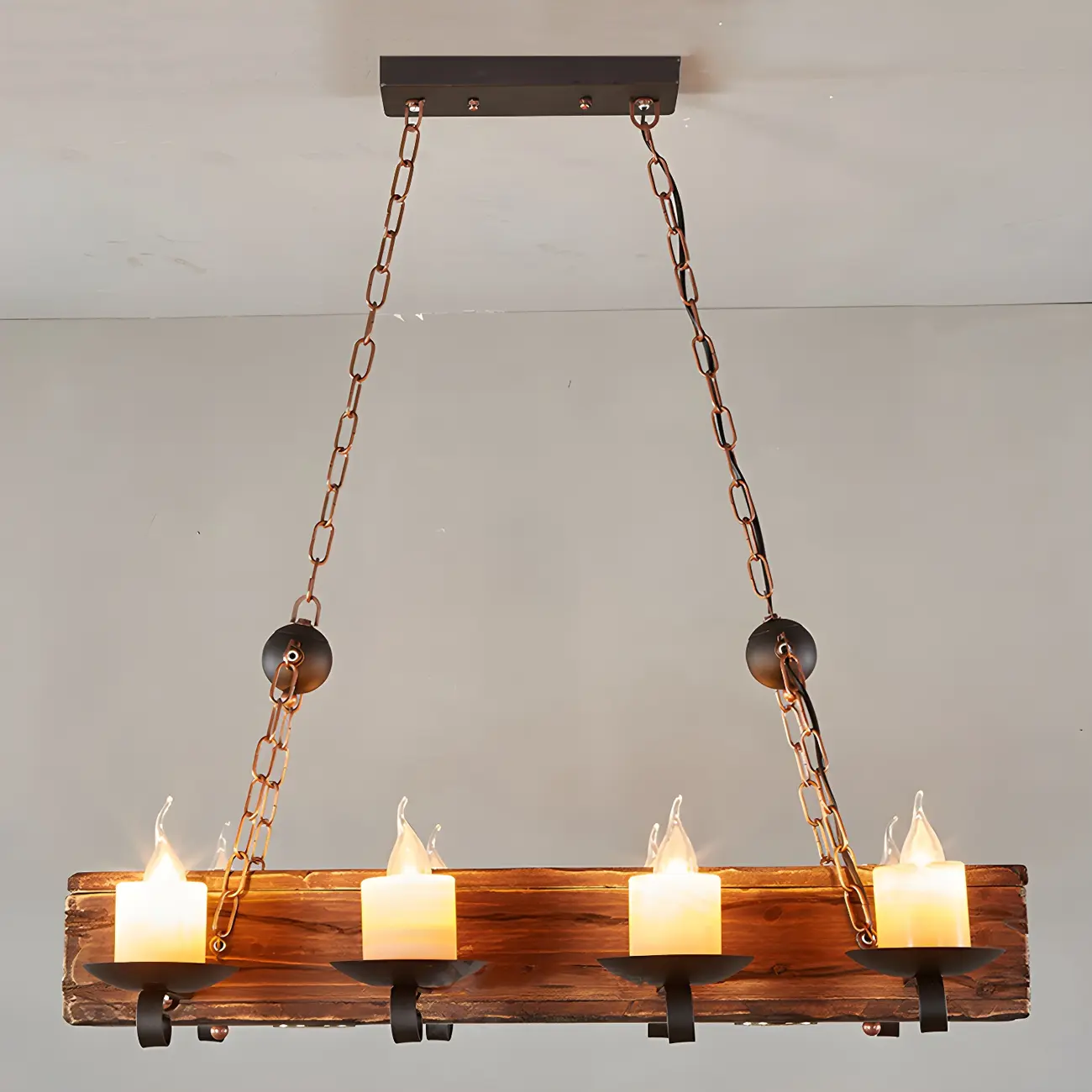 Industrial Brown Wood 8-Light Kitchen Pendant Light Image - 6 | homeyfad