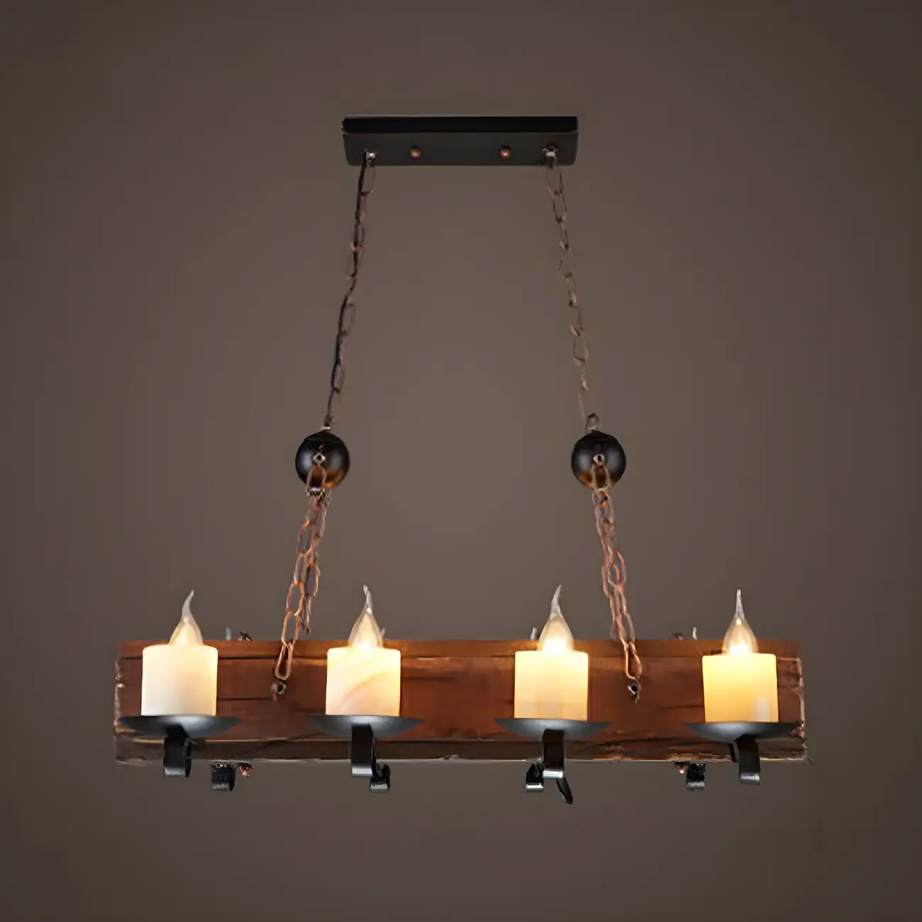 Industrial Brown Wood 8-Light Kitchen Pendant Light Image - 7 | homeyfad