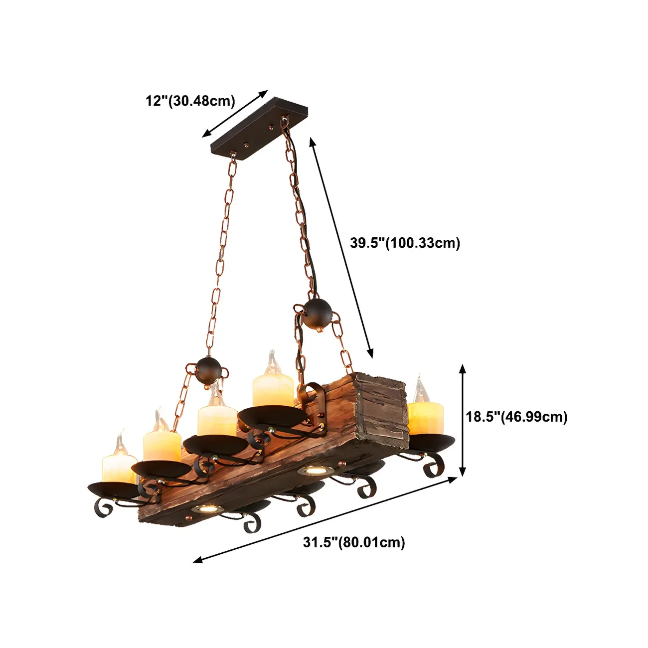 Industrial Brown Wood 8-Light Kitchen Pendant Light #size | homeyfad