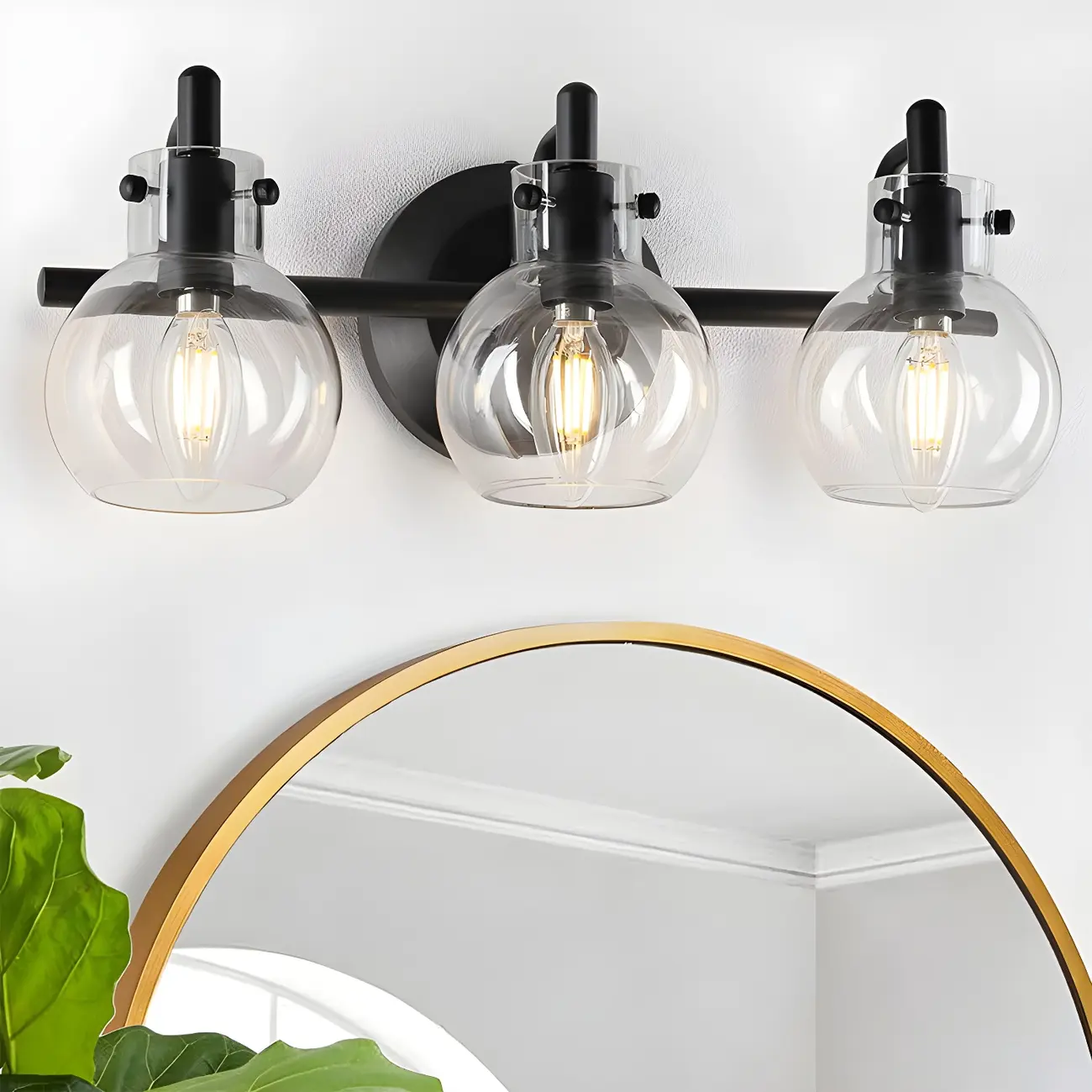 Black Globe Modern Vanity Light with Glass Shades Image - 2 | homeyfad