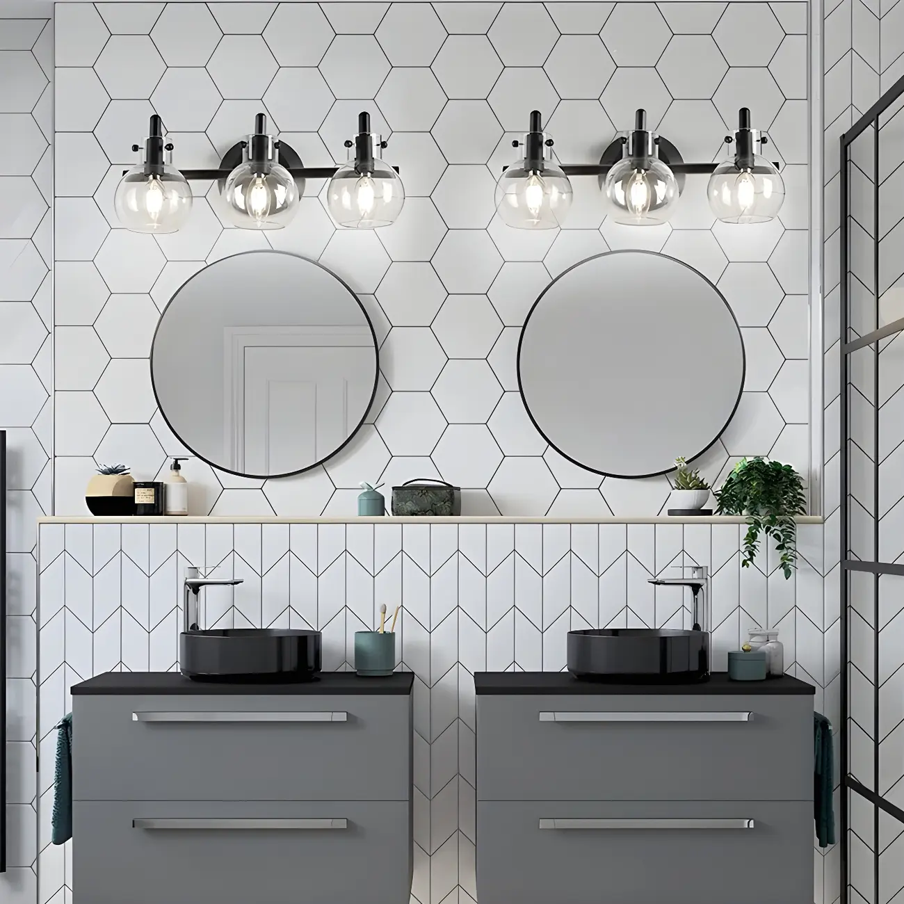 Black Globe Modern Vanity Light with Glass Shades Image - 3 | homeyfad