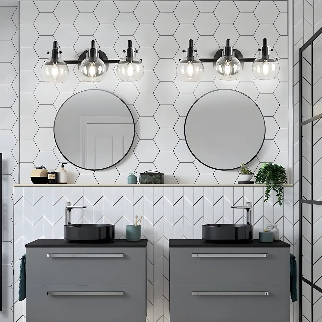 Black Globe Modern Vanity Light with Glass Shades Image - 3