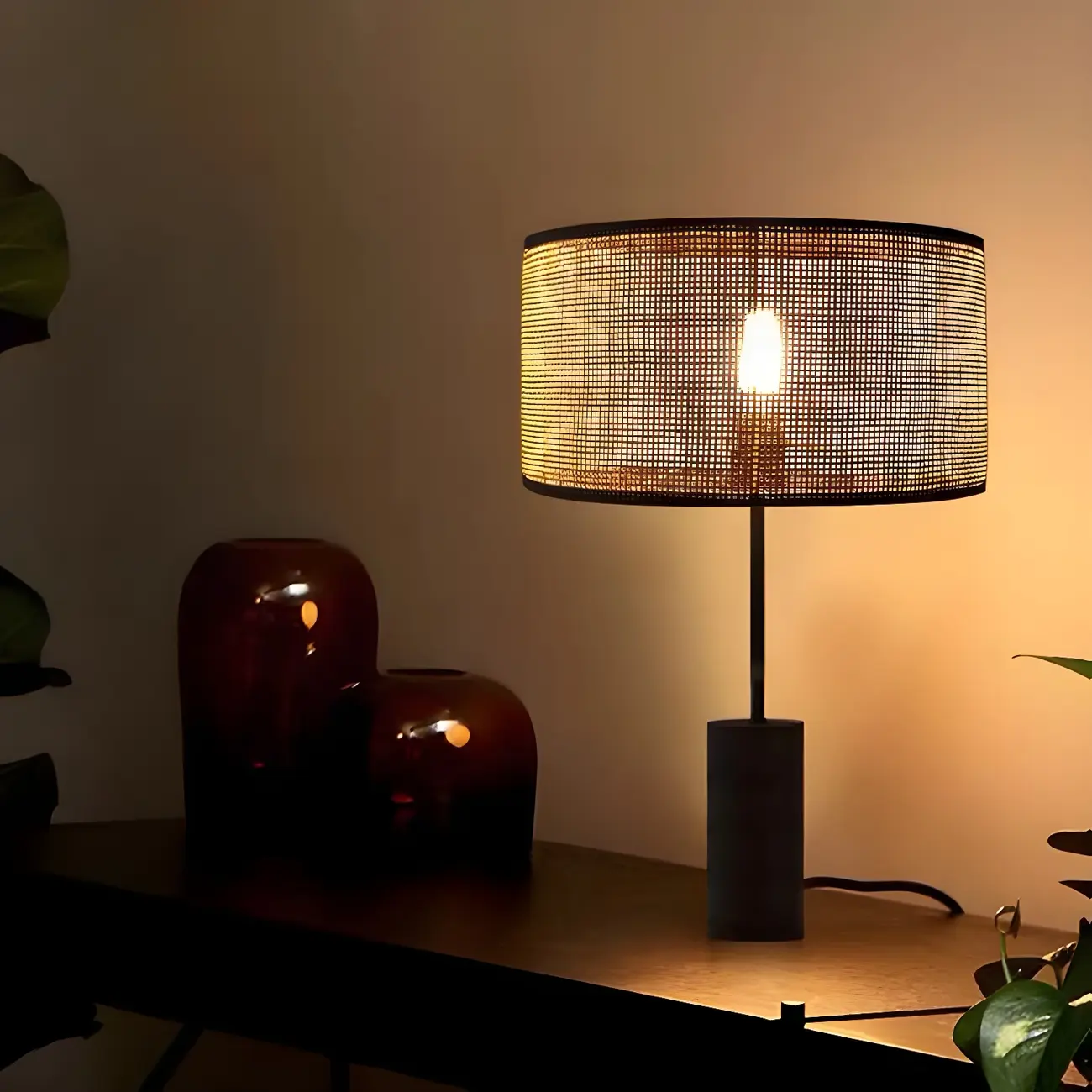 Brown Rarran Metal Drum-Shaped LED Table Lamp Image - 1 | homeyfad