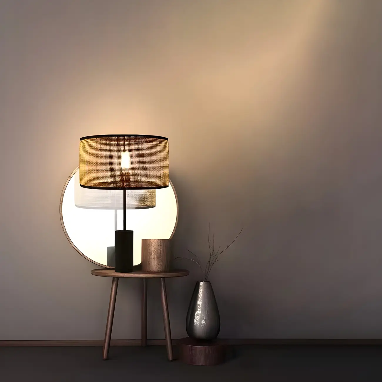 Brown Rarran Metal Drum-Shaped LED Table Lamp Image - 3 | homeyfad