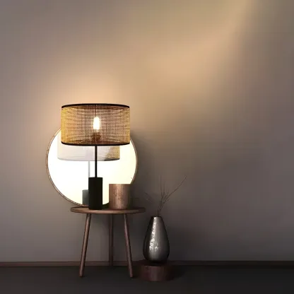 Brown Rarran Metal Drum-Shaped LED Table Lamp Image - 3