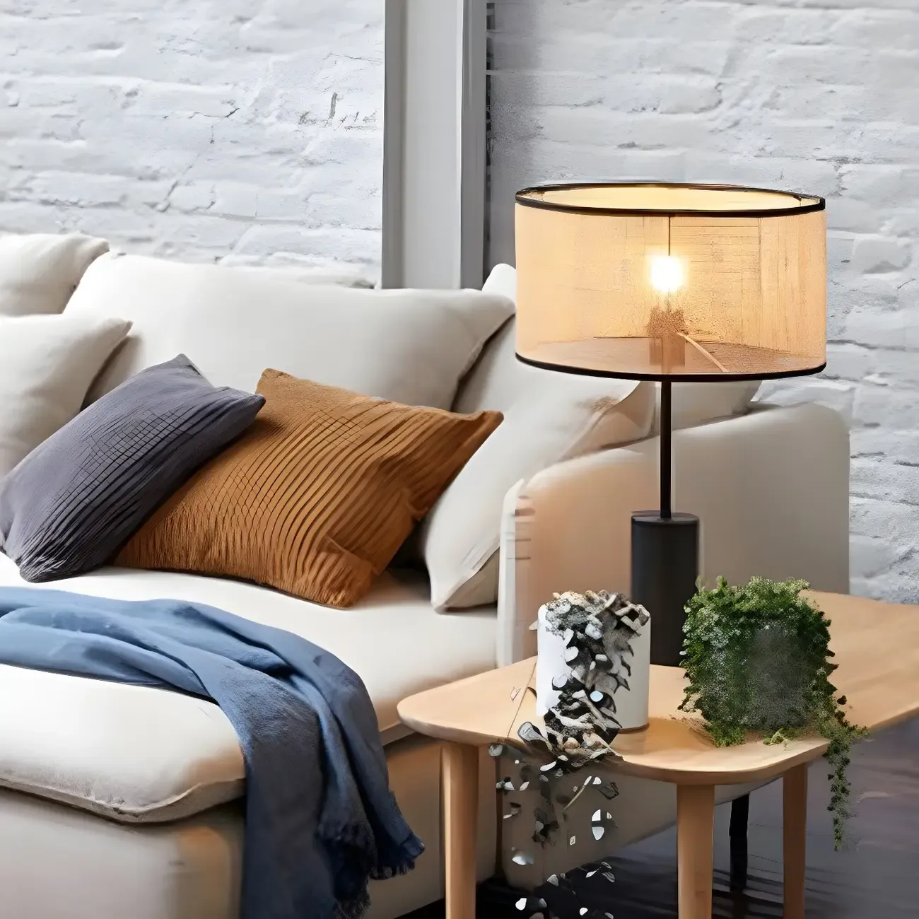 Brown Rarran Metal Drum-Shaped LED Table Lamp Image - 6
