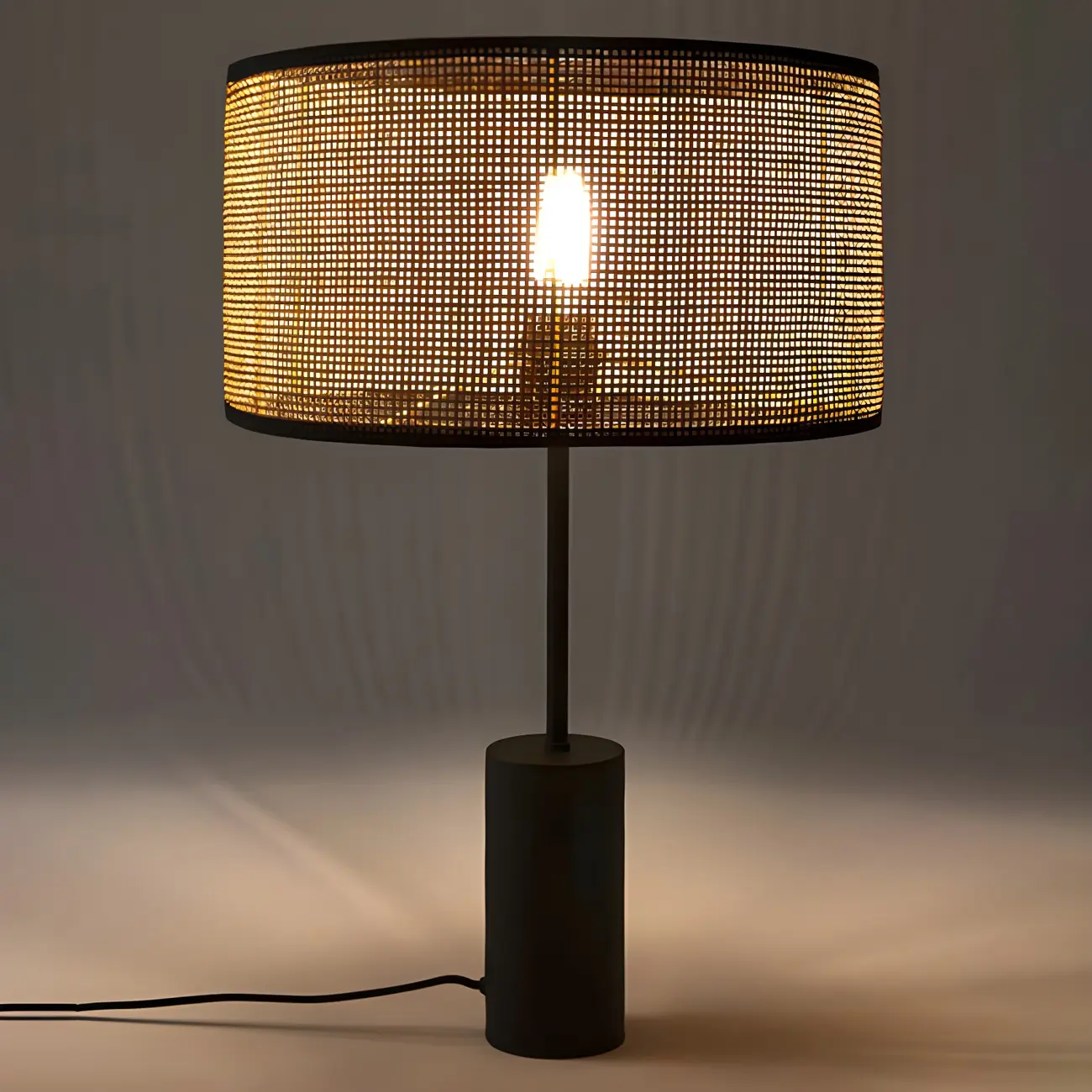 Brown Rarran Metal Drum-Shaped LED Table Lamp Image - 2 | homeyfad