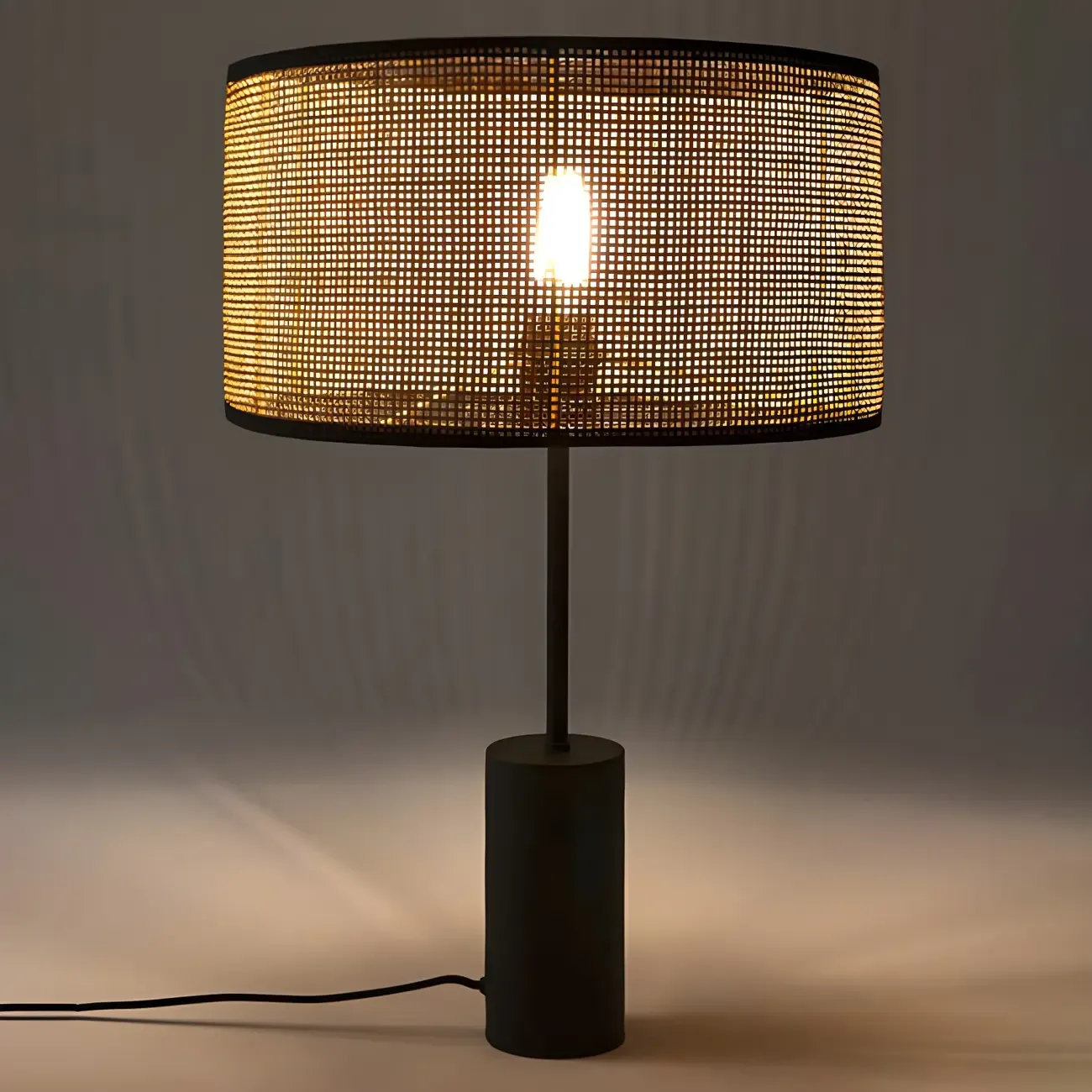 Brown Rarran Metal Drum-Shaped LED Table Lamp Image - 2