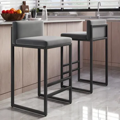 Square Velvet Upholstered Metal Base Counter Bar Stools Image - 1
