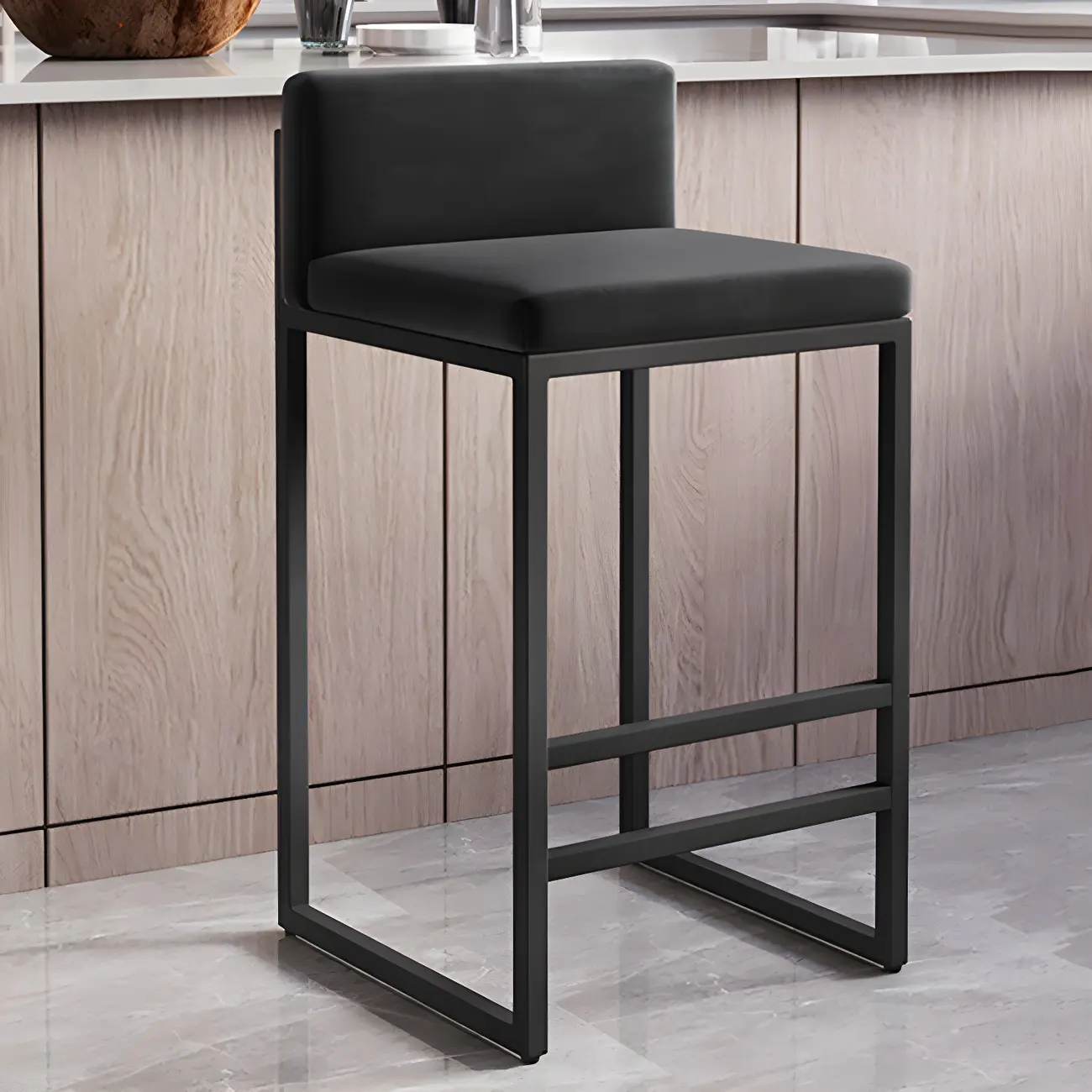 Square Velvet Upholstered Metal Base Counter Bar Stools Image - 4 | homeyfad