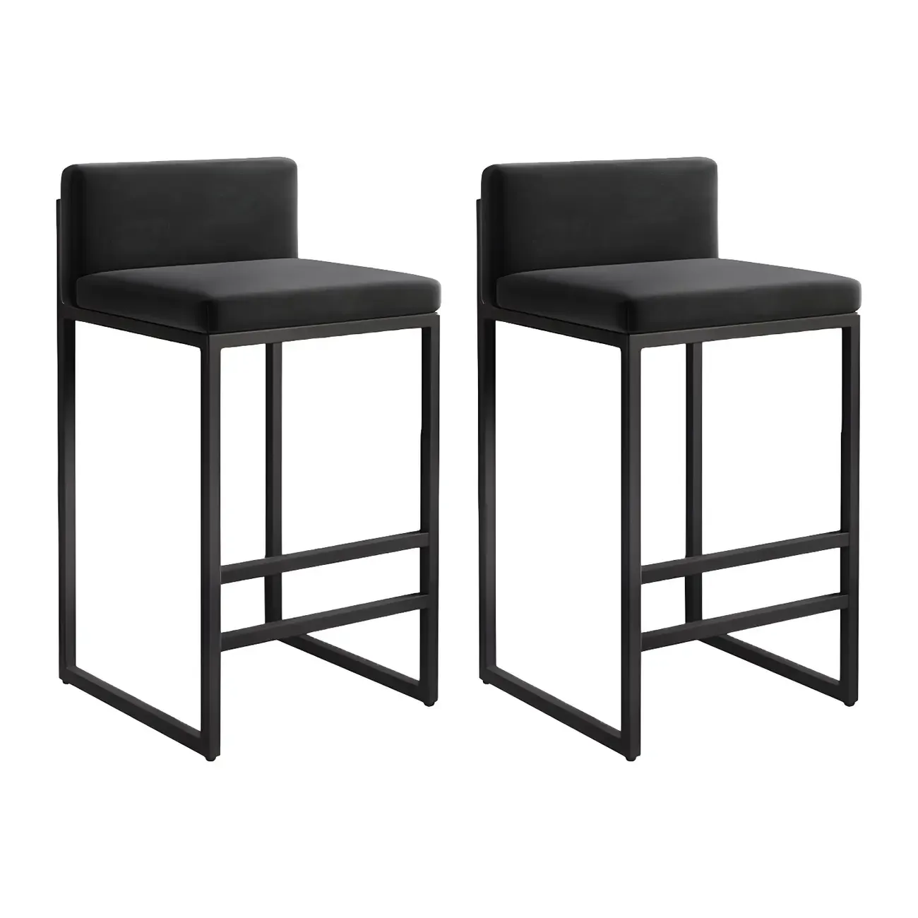 Square Velvet Upholstered Metal Base Counter Bar Stools Image - 10