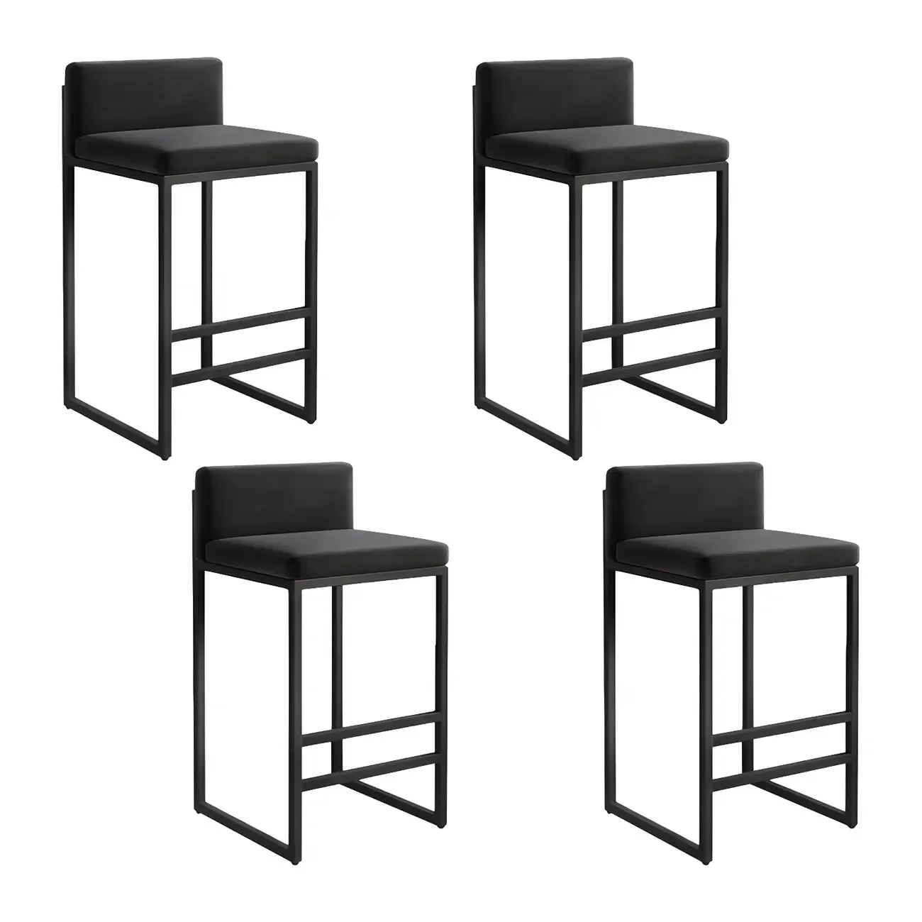 Square Velvet Upholstered Metal Base Counter Bar Stools Image - 13