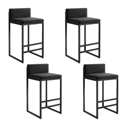 Square Velvet Upholstered Metal Base Counter Bar Stools Image - 13