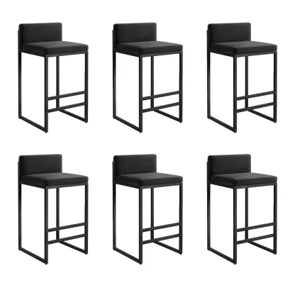 Square Velvet Upholstered Metal Base Counter Bar Stools Image - 14