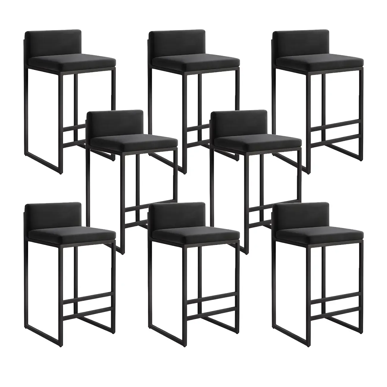 Square Velvet Upholstered Metal Base Counter Bar Stools Image - 15