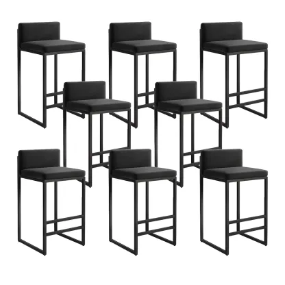 Square Velvet Upholstered Metal Base Counter Bar Stools Image - 15