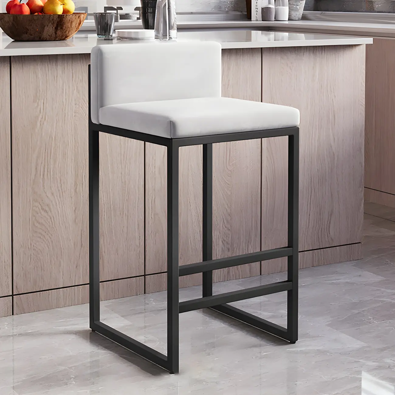 Square Velvet Upholstered Metal Base Counter Bar Stools Image - 18 | homeyfad