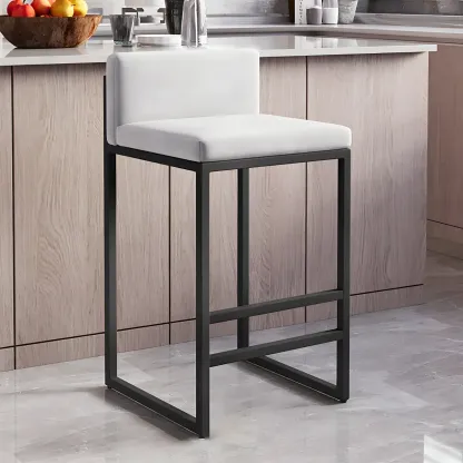 Square Velvet Upholstered Metal Base Counter Bar Stools Image - 18