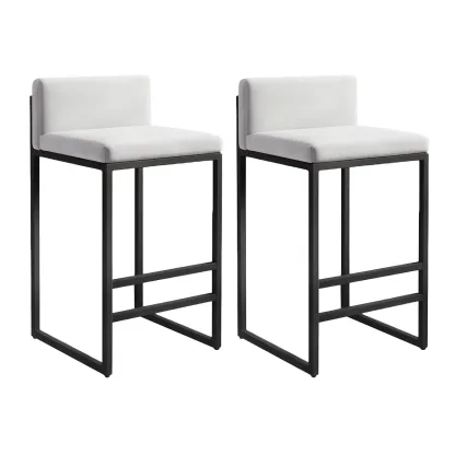 Square Velvet Upholstered Metal Base Counter Bar Stools Image - 20