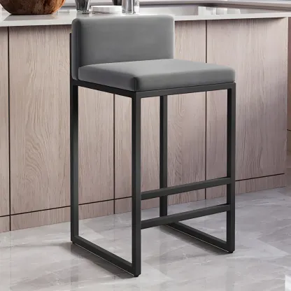 Square Velvet Upholstered Metal Base Counter Bar Stools Image - 11