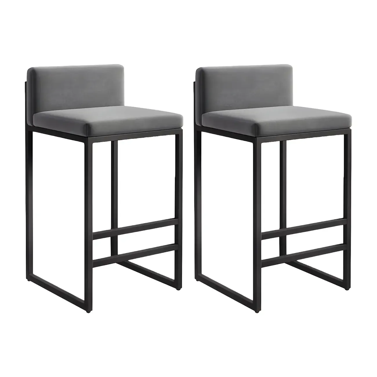 Square Velvet Upholstered Metal Base Counter Bar Stools Image - 26