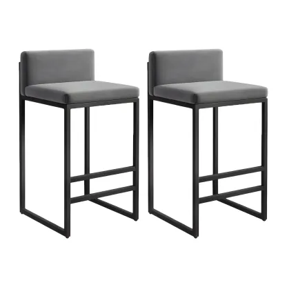 Square Velvet Upholstered Metal Base Counter Bar Stools Image - 26