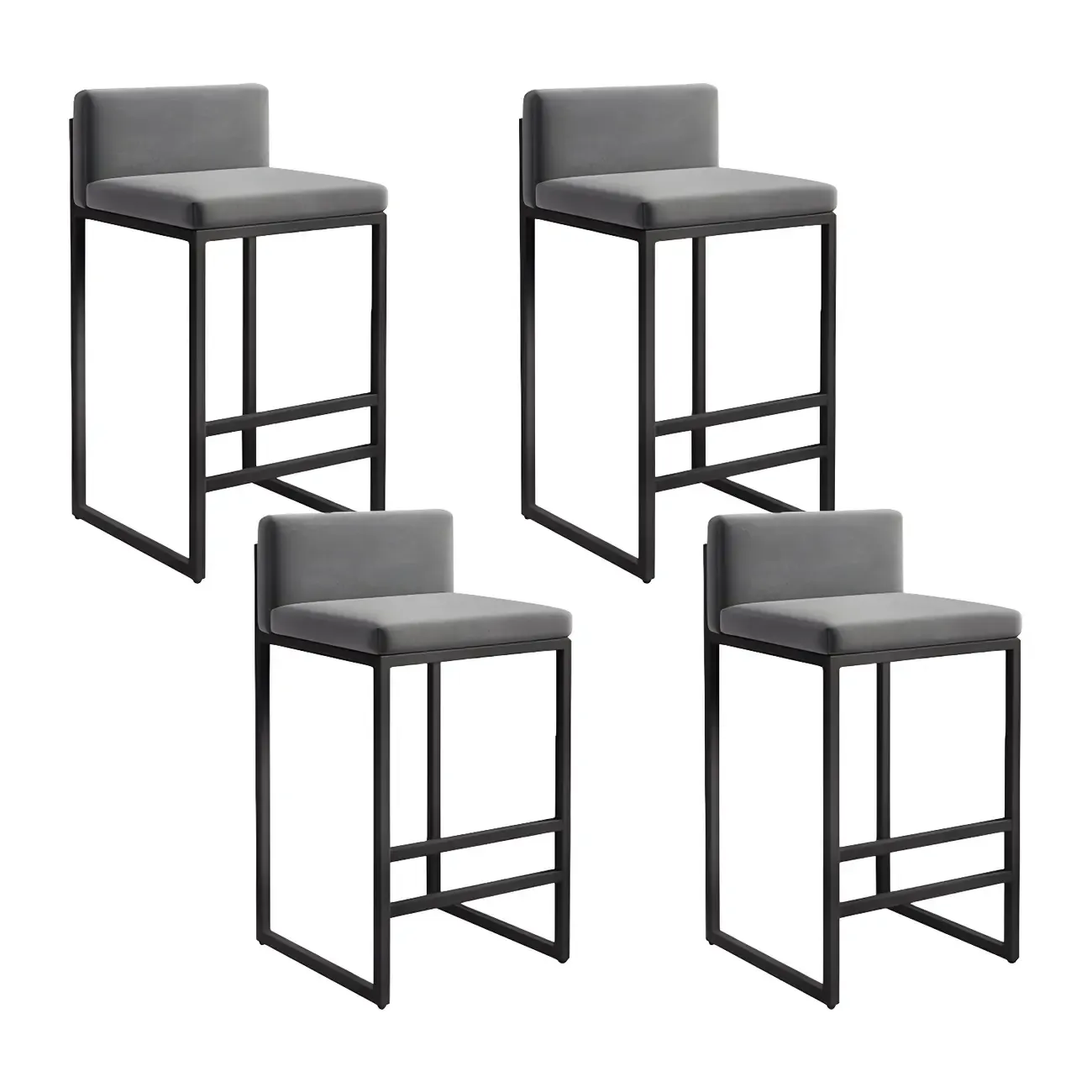 Square Velvet Upholstered Metal Base Counter Bar Stools Image - 27