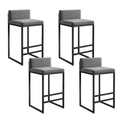 Square Velvet Upholstered Metal Base Counter Bar Stools Image - 27