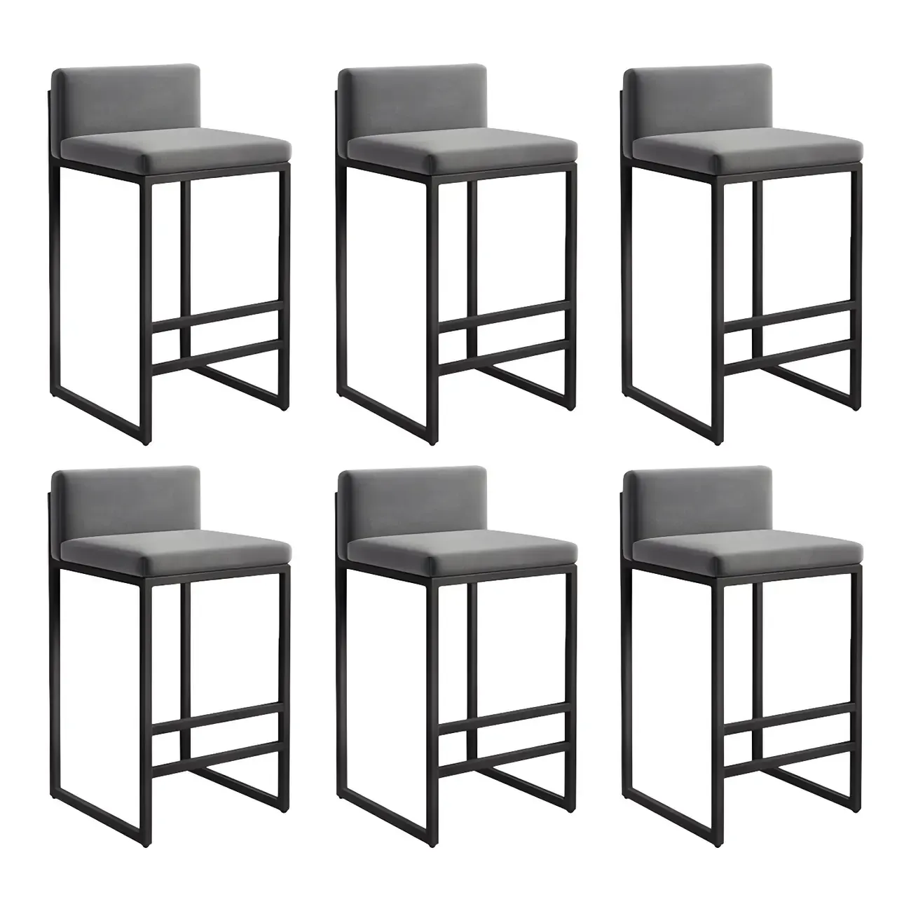 Square Velvet Upholstered Metal Base Counter Bar Stools Image - 28