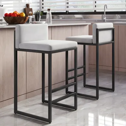 Square Velvet Upholstered Metal Base Counter Bar Stools Image - 12
