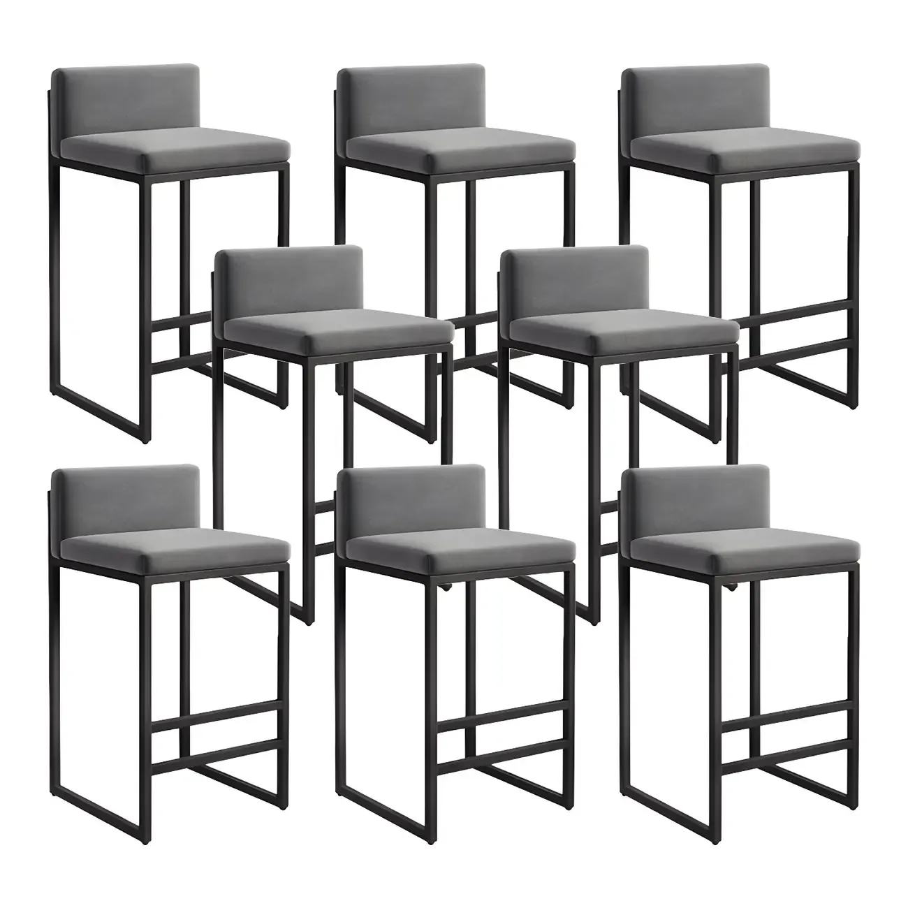 Square Velvet Upholstered Metal Base Counter Bar Stools Image - 30