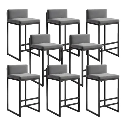 Square Velvet Upholstered Metal Base Counter Bar Stools Image - 30