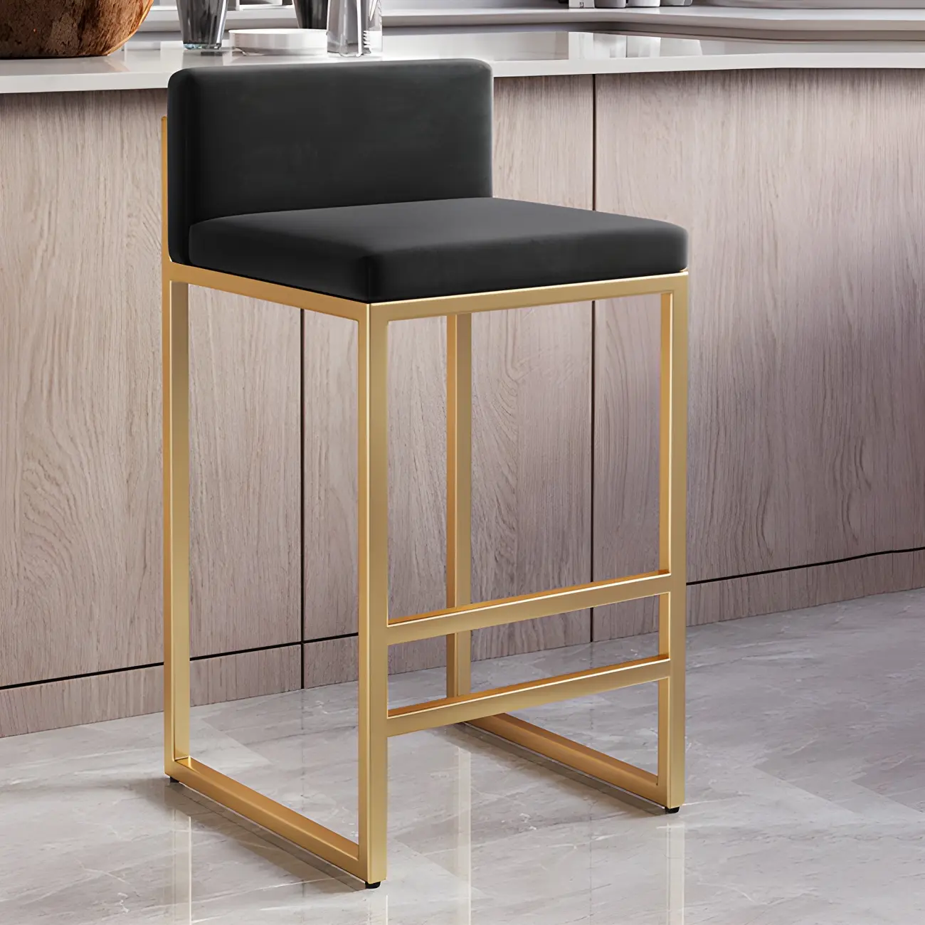 Square Velvet Upholstered Metal Base Counter Bar Stools Image - 31 | homeyfad