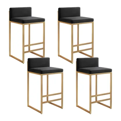 Square Velvet Upholstered Metal Base Counter Bar Stools Image - 33