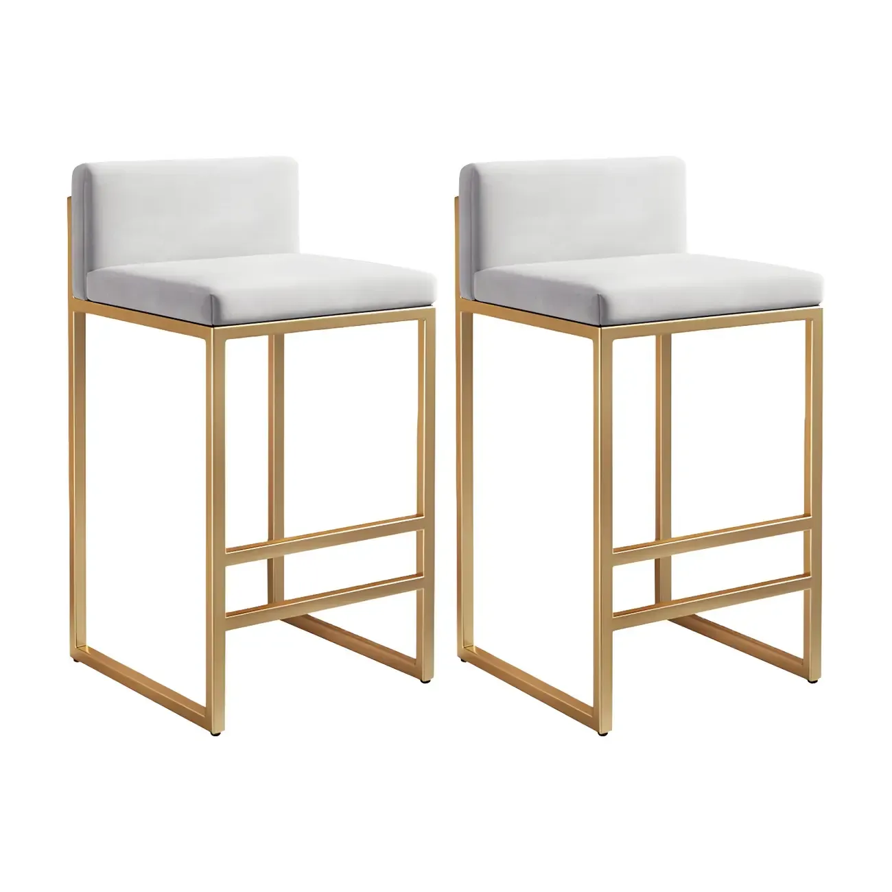 Square Velvet Upholstered Metal Base Counter Bar Stools Image - 37